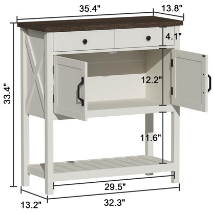 ChooChoo Farmhouse Console Table, Entryway Table with Storage Shelf, Coffee Bar Cabinet, Narrow Buffet Sideboard for Kitchen, Hallway, Living Room, White