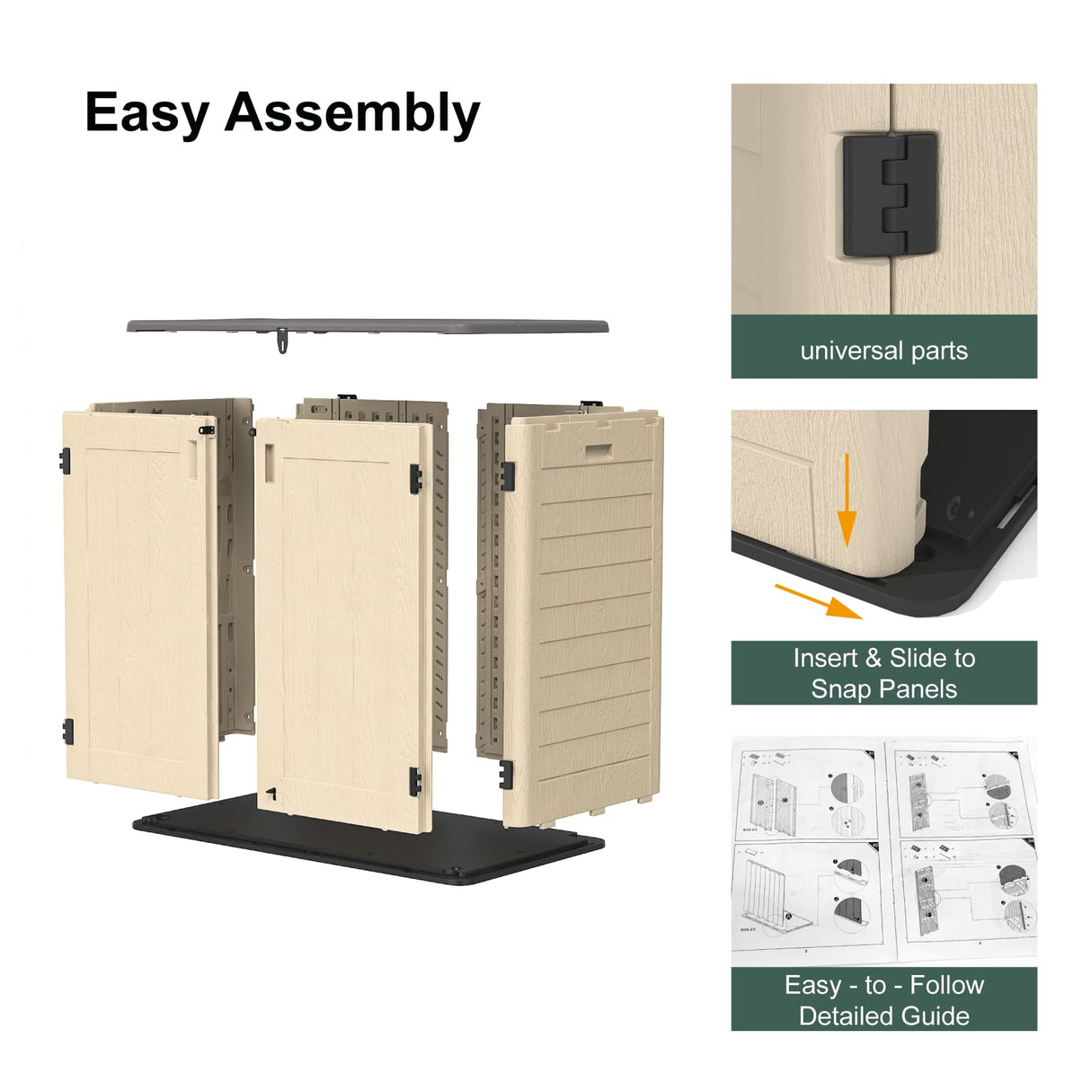 IWDOO 30 Cu.Ft Outdoor Storage Shed, Multi-Purpose Weather-Resistant Utility Shed for Garbage Cans, Lawn Mower, Garden Tools, Waterproof Resin Horizontal Cabinet with Pad-Lockable Doors (Khaki) IWDOO