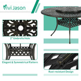 VIVIJASON 9-Piece Patio Furniture Dining Set, Rust-Free Cast Aluminum Outdoor Conversation Set, Include 8 Chairs & 61" Round Dining Table with 31" Lazy Susan, Umbrella Hole for Lawn Garden VIVIJASON