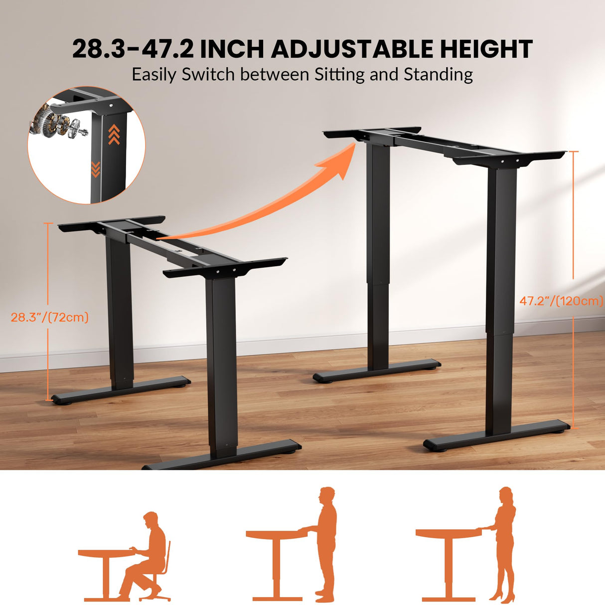 CROWNFURN Dual Motor Electric Standing Desk Frame, Height Adjustable Desk Legs with 330 lbs Capacity, for Max 90″ x 44″ Desktop, Ergonomic Sit Stand Up Desk Base Workstation for Home Office, Black Frame Only CROWNFURN