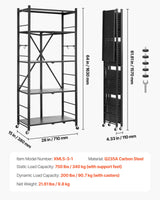 VEVOR 5-Tier Foldable Storage Shelf, 28W x 15D x 64H Inch Folding Metal Rack Shelving Unit, No Assembly Organizer Shelf with 5 Wheels & 4 Hooks for Pantry, Kitchen, Garage, Basement, Black VEVOR