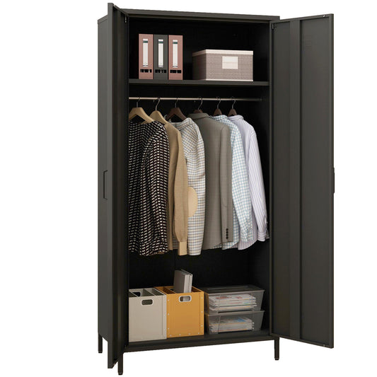 Steehoom Metal Armoire, Wardrobe Closet Cabinet with Hanging Rod and Shelves for Bedroom, Changing Room, Laundry Room, Office (Black)