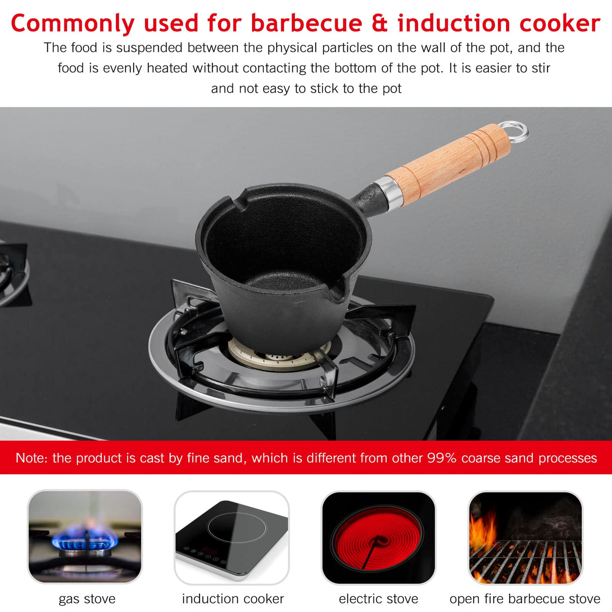 6 Pieces Iron Basting Pot and Brush for Grilling Barbecue Accessories 18 Inches Grill Basting Brush Wooden Long Handle BBQ Mop Brush for Sauce with Extra Replacement Heads and Saucepan for Grilling Nuogo