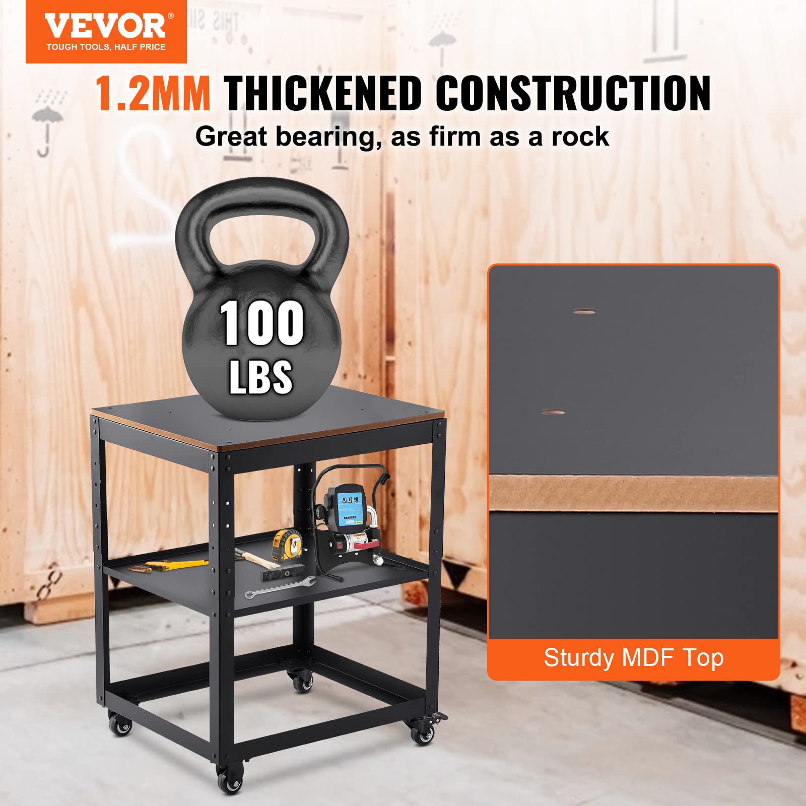 VEVOR Planer Stand, 100 lbs / 45 kg heavy loads, Three-Gear Height Adjustable Thickness Planer Table,with 4 Stable Casters & Storage Space, for most planers, saws, bench-top machines, power t - WoodArtSupply