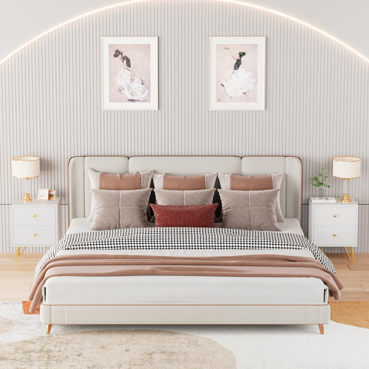 CARPETNAL White Nightstand Set of 2, End Side Table Double, Bedside Table with 2 Drawers, Dual Night Stand Metal Legs for Bedroom Living Room CARPETNAL