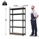 WORKPRO 5-Tier Steel Shelving Unit-Black, 27-2/5”W x 11-7/10”D x 60”H, Adjustable Storage Rack, Heavy Duty Shelf with MDF Board, 1650 lbs Load Capacity (Total) for Garage, Basement, Kitchen WORKPRO