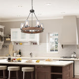 LNC Farmhouse Chandelier, Wood Round Wagon Wheel 6-Light Fixture with Seeded Glass Shades for Dining & Living Room, Bedroom, Kitchen and Foyer LNC