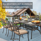 AIWOEN 9-Piece Cast Aluminum Patio Furniture, Outdoor Dining Sets for 8 Include 87" Rectangular Patio Dining Table and 8 Stackable Chairs with Cushions & Umbrella Hole (Bronze) AIWOEN