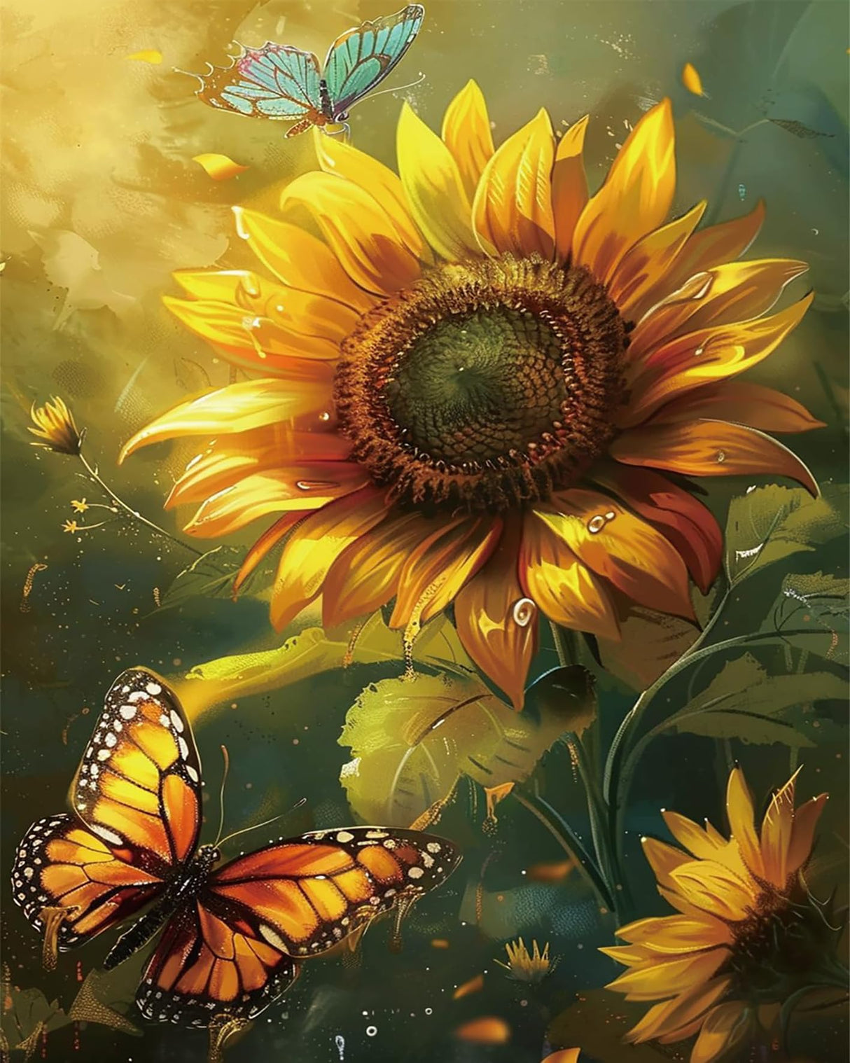 AALBLAC Paint by Numbers Kit for Adults Beginner,Sunflower Paint by Number for Adults Canvas,Acrylic Easy Butterfly Paint by Number,DIY Flowers Painting by Numbers for Gift Home Wall Decor 16x20 Inch AALBLAC