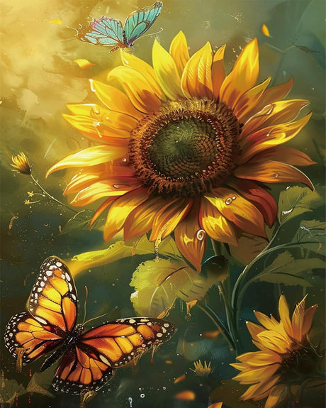 AALBLAC Paint by Numbers Kit for Adults Beginner,Sunflower Paint by Number for Adults Canvas,Acrylic Easy Butterfly Paint by Number,DIY Flowers Painting by Numbers for Gift Home Wall Decor 16x20 Inch AALBLAC