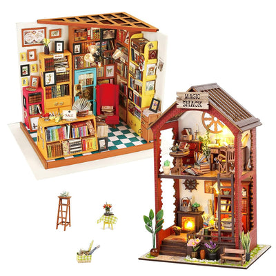 DIY Miniature Dollhouse Greenhouse Building Room Kit, Wooden Diorama Book Nook House Kits Build Crafts for Adults, Mini Street Tiny Library House Making Kit 1:24 Scale