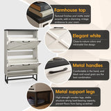 Maupvit 24" W Farmhouse Shoe Cabinet Storage for Entryway, Freestanding Organizer with 2 Flip Drawers, Narrow Shoe Rack Cabinet with Metal Corner Decoration, White Maupvit
