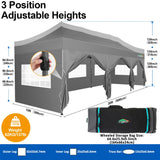 COBIZI 10x30 Pop up Canopy Tent 10x30 Canopy with 8 Sidewalls Waterproof Heavy Duty Commercial Canopy Tent for Parties Outdoor Tent Garden Gazebo Tent, Carry Bag with Wheel(10x30ft, Gray) COBIZI