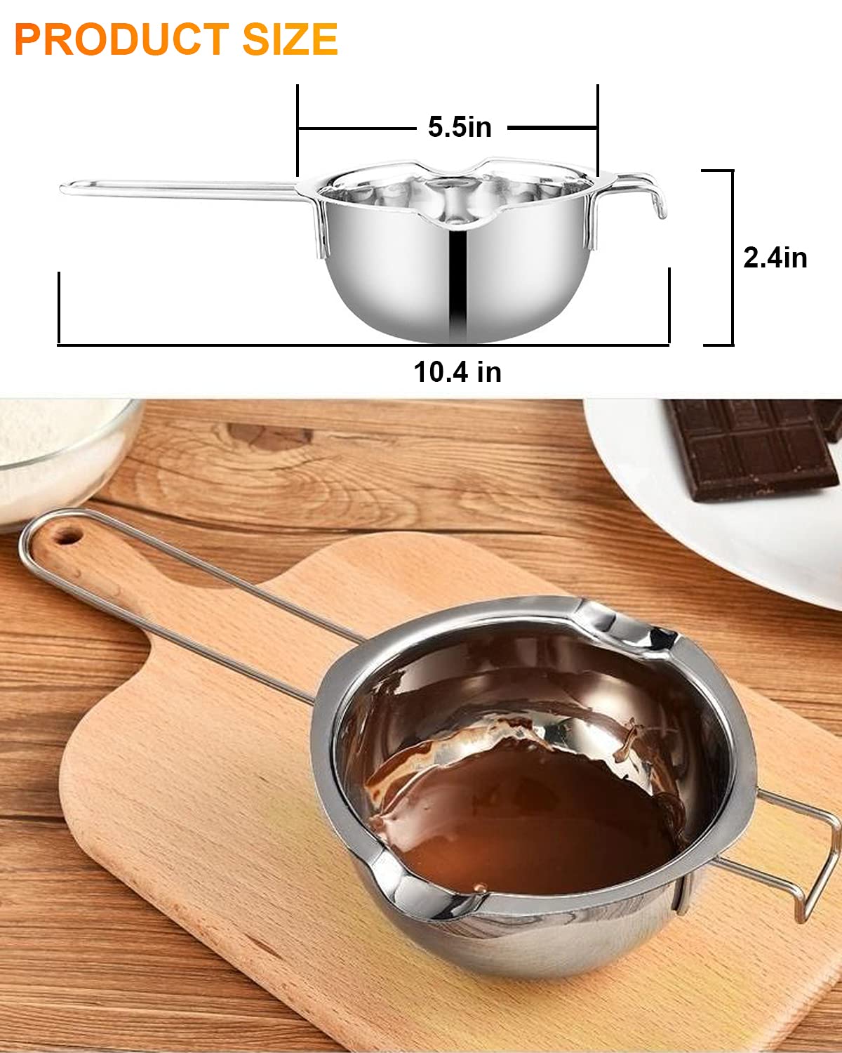 Stainless Steel Double Boiler Pot for Melting Chocolate, Candy and Candle Making (18/8 Steel, 2 Cup Capacity, 480ML) SONGZIMING