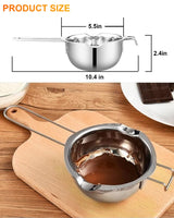 Stainless Steel Double Boiler Pot for Melting Chocolate, Candy and Candle Making (18/8 Steel, 2 Cup Capacity, 480ML) SONGZIMING