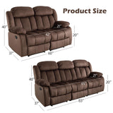 INZOY Manual Reclining Sofa Set, Included Wall-Hugger 2 Seat Recliner Loveseat and Wall-Hugger 3 Seat Recliner Sofa Coach, Modern 3 Reclining Sofa Couch for Living Room Furniture, Brown, 2+3 INZOY