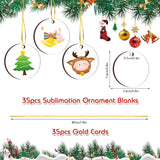35 Pieces Sublimation Ornament Blanks，SPOKKI 3" Round Christmas Blank Sublimation Ornaments Double Side Sublimation Blanks Pendants with Ropes for DIY Decor Craft SPOKKI