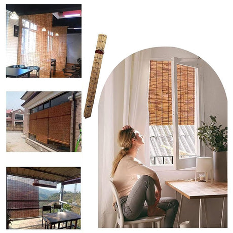 ADafeg Blackout Bamboo Roller Shades for Indoor Outdoor, Vintage Bamboo Blinds for Patio 24in 28in 30in 32in 36in 48in 60in 72in Wide, Natural Bamboo Roll Up Curtain Woven Custom Shades Cordless ADafeg