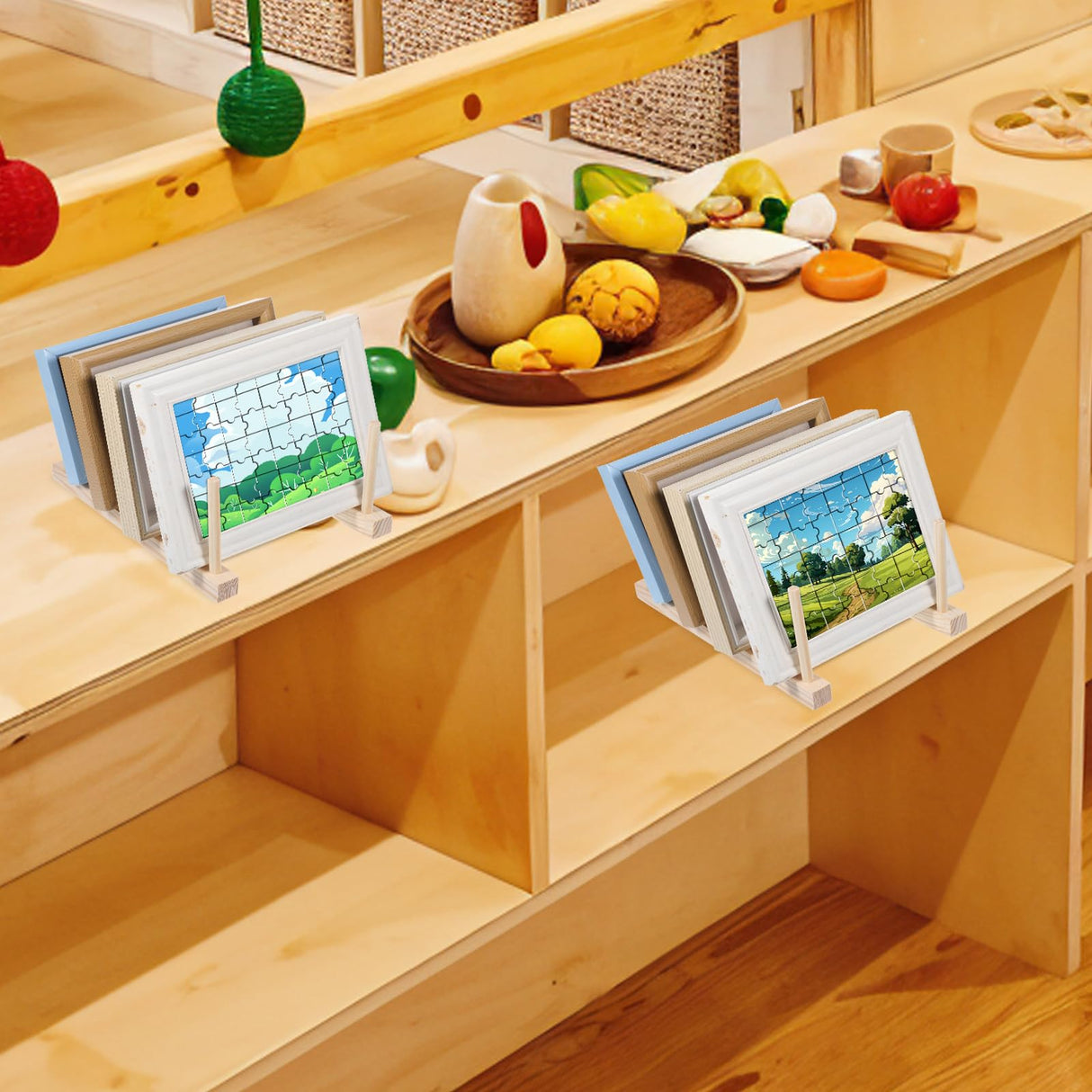 Wooden Puzzle Display Stand, Jigsaw Puzzle Holder Rack Wood Display Stand Craft Collection Storage Organizer Shelf for Adults Craft Collection Lovers Larrel