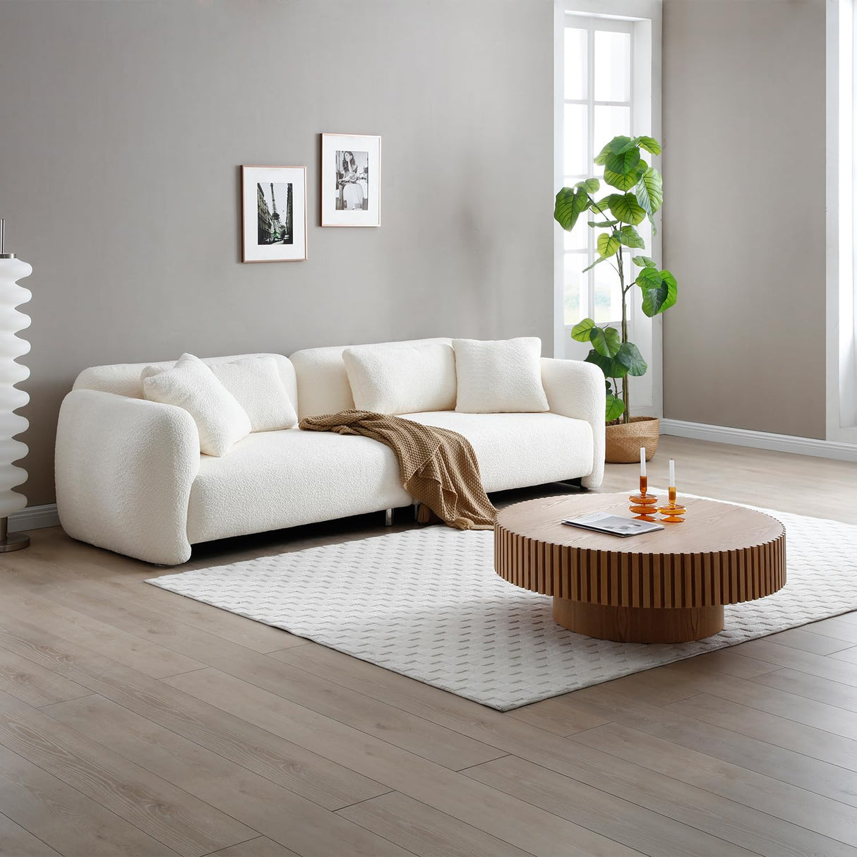 kevinplus 31.49'' Oak Round Coffee Table Modern Wood Coffee Table for Living Room, Contemporary Circle Fluted Drum Coffee Table, Easy Assembly, Oak (ø31.49'' x 13.77'') kevinplus