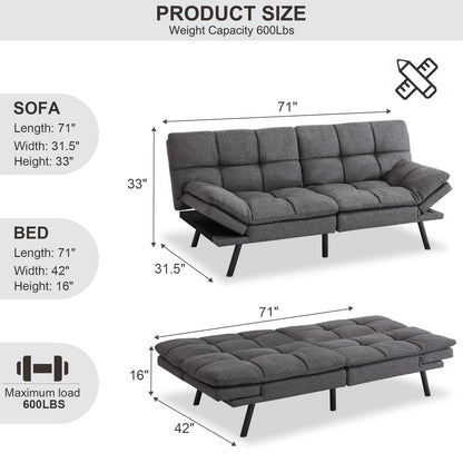 MUUEGM Futon Sofa Bed Couch Convertible Futon Memory Foam Futon Couch Bed Modern Sofa Couch Love Seat Sleeper Sofa for Small Space,Living Room,Office,Adjustable Backrests&Armrests Sofabed,Dar - WoodArtSupply