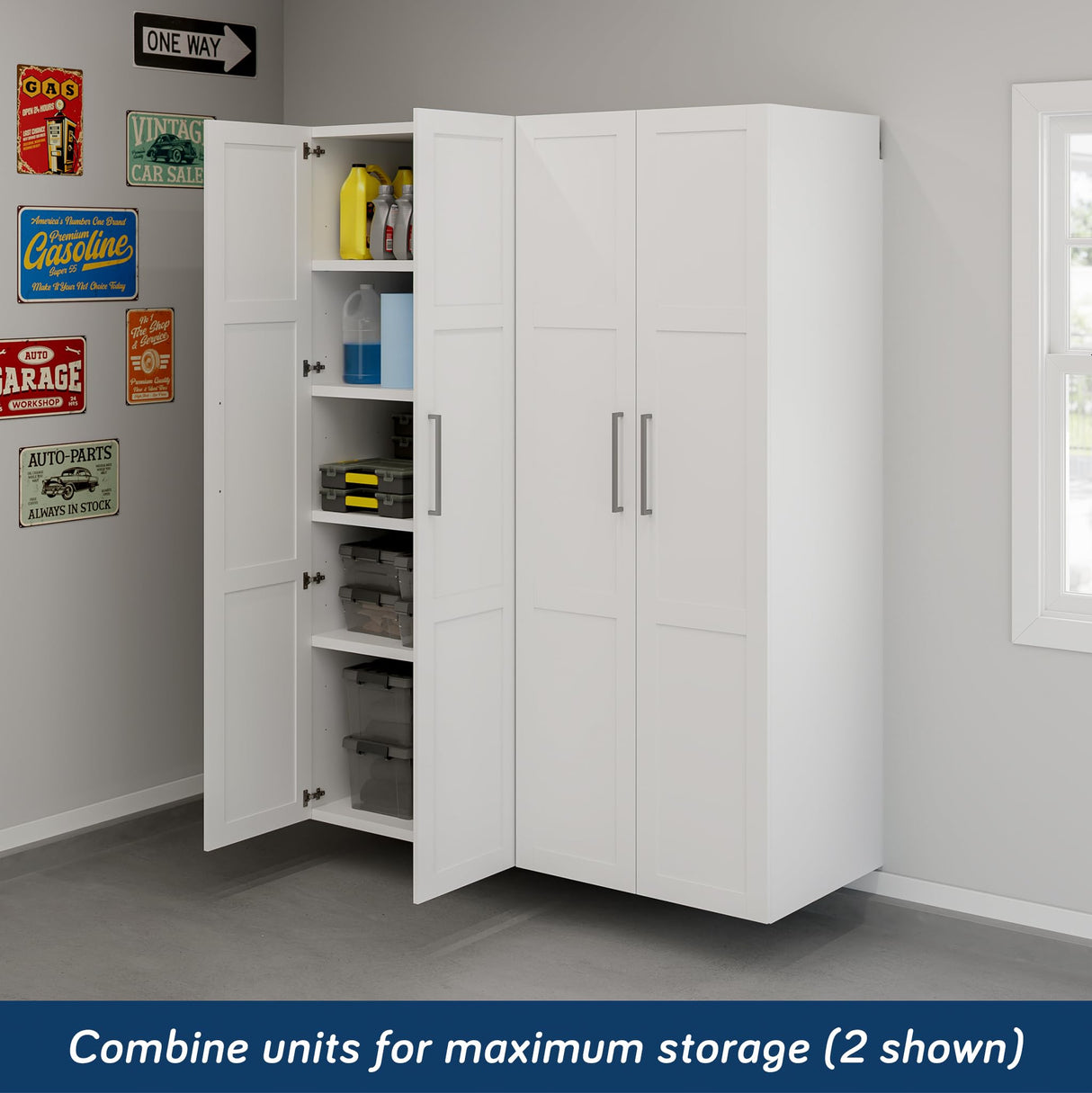 Sauder GarageCore 83" Deep Cabinet & Door Bundle, White Finish Sauder