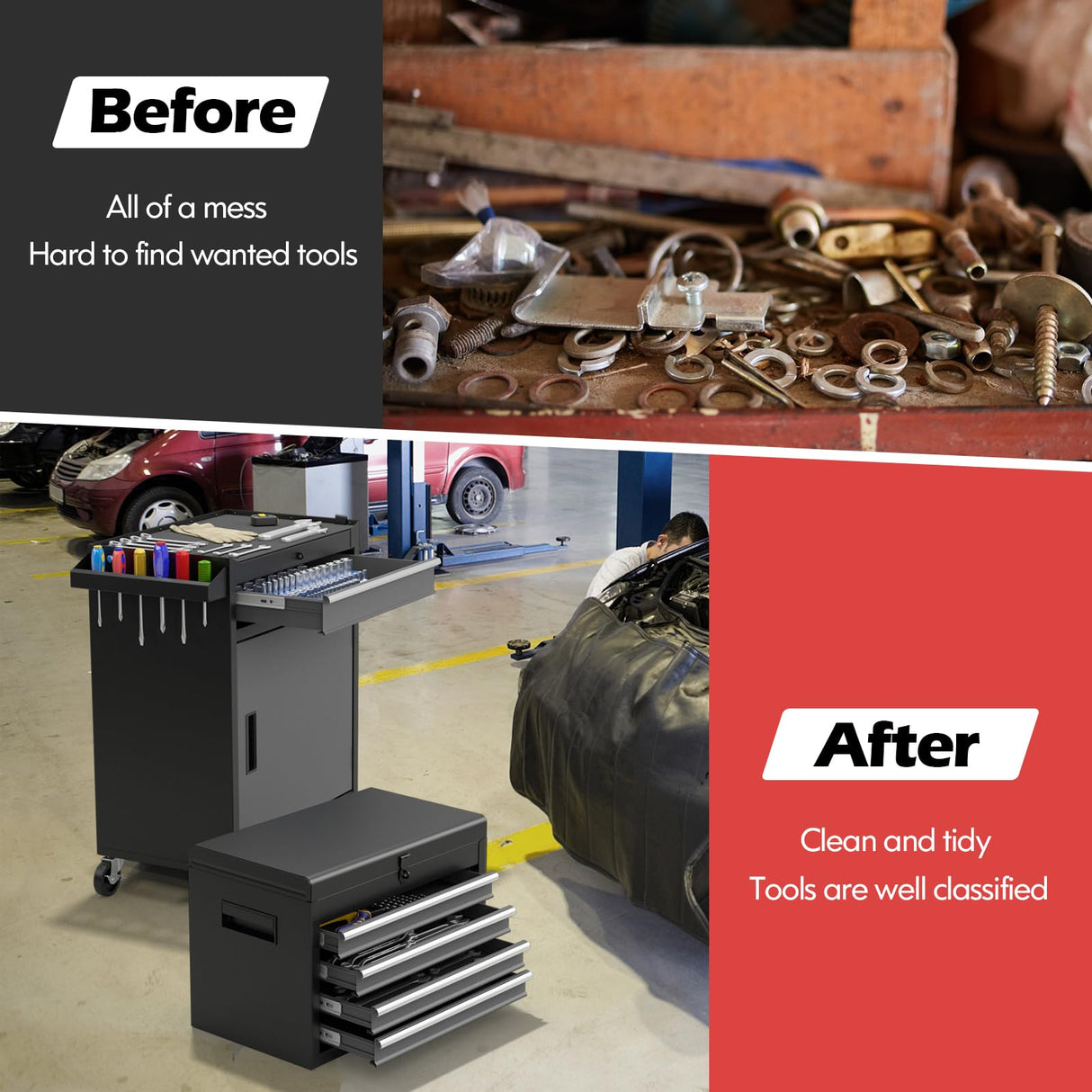 Goplus Tool Chest, 5 Drawers Rolling Tool Cabinet with Detachable Top Toolbox, Universal Lockable Wheels, Lock Bar, Protective Liner & Tool Rack, Metal Tool Storage Cart, Tool Box for Garage Workshop Goplus