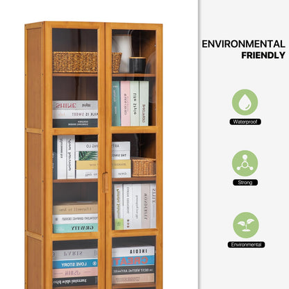 Magshion 6-Tier Bamboo Bookcase with Clear Doors for Versatile Storage Solutions in Brown - WoodArtSupply