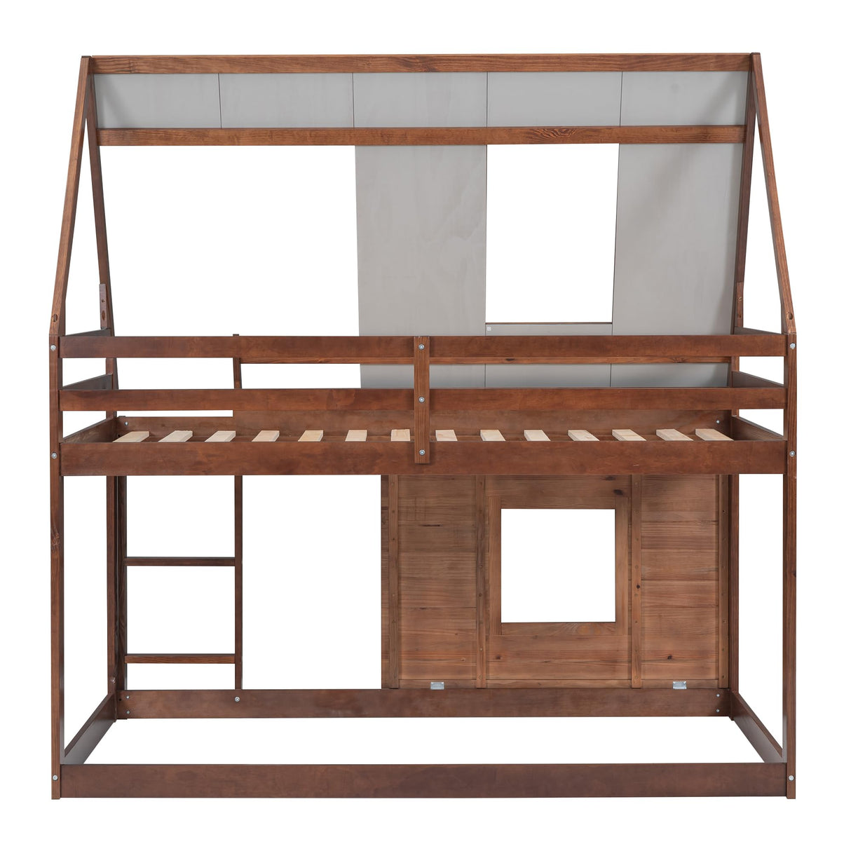 SOFTSEA Low Bunk Bed with Windows and Roof, Twin Over Twin Bunk Bed for Kids SOFTSEA