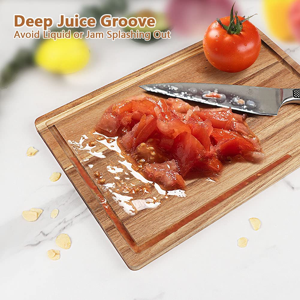 Acacia Wood Cutting Board Set with Juice Groove (3 Pieces), Organic Wooden Cutting Boards for kitchen, Butcher Block Cutting Board for Meat, Vegetable, Wooden Chopping Board 15x10, 12x8, 9x6 inch AIDEA