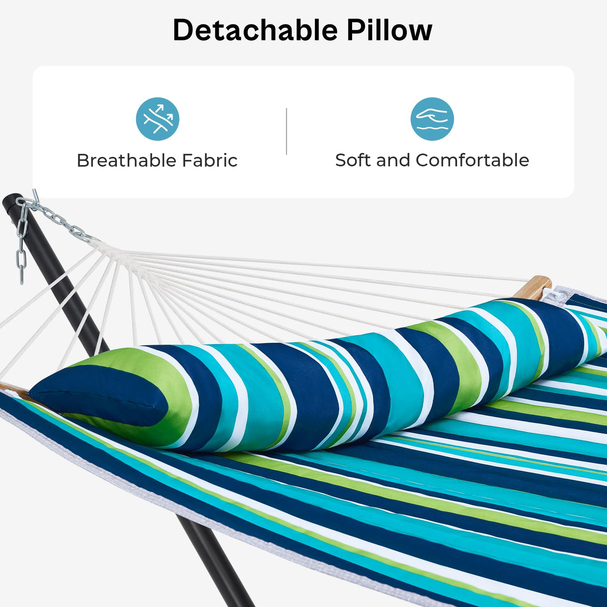 SUPERJARE Hammock with Stand, 2 Person Heavy Duty Hammock with Padded Cotton, Detachable Pillow & Strong Curved-Bar & Portable Carrying Bag, Perfect for Outdoor & Indoor - Dark Cyan SUPERJARE