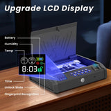 MOJOHAND Gun Safe for Pistols with LCD Display of Temperature Humidity, Fingerprint Quick-Access, Firearm Safety Device with Keys, Smart Handgun Safe for Nightstand, Car, 2 Gun Capacity MOJOHAND
