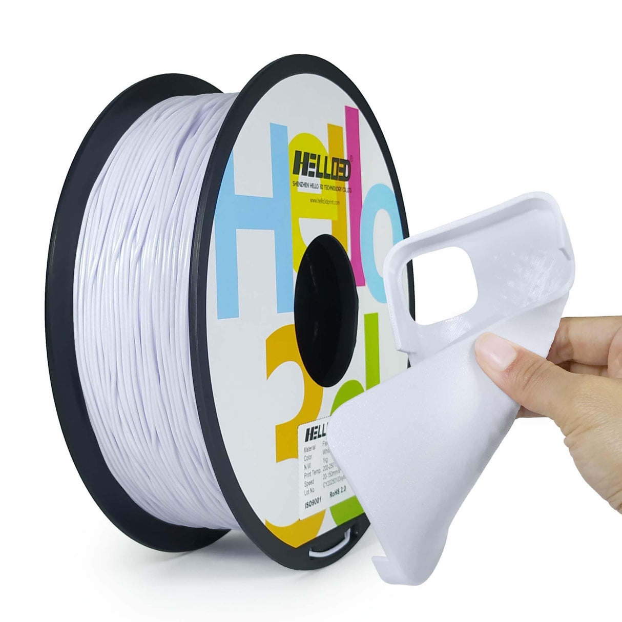 HEllO3D TPU Filament 1.75mm Flexible 3D Printer Filament,85A Soft 3D Printer Filament,TPU Elastomer 3D Filament,Vacuum Packed,Dimensional Accuracy +/- 0.05mm,1Kg Spool (1KG)(White) HELLO3D