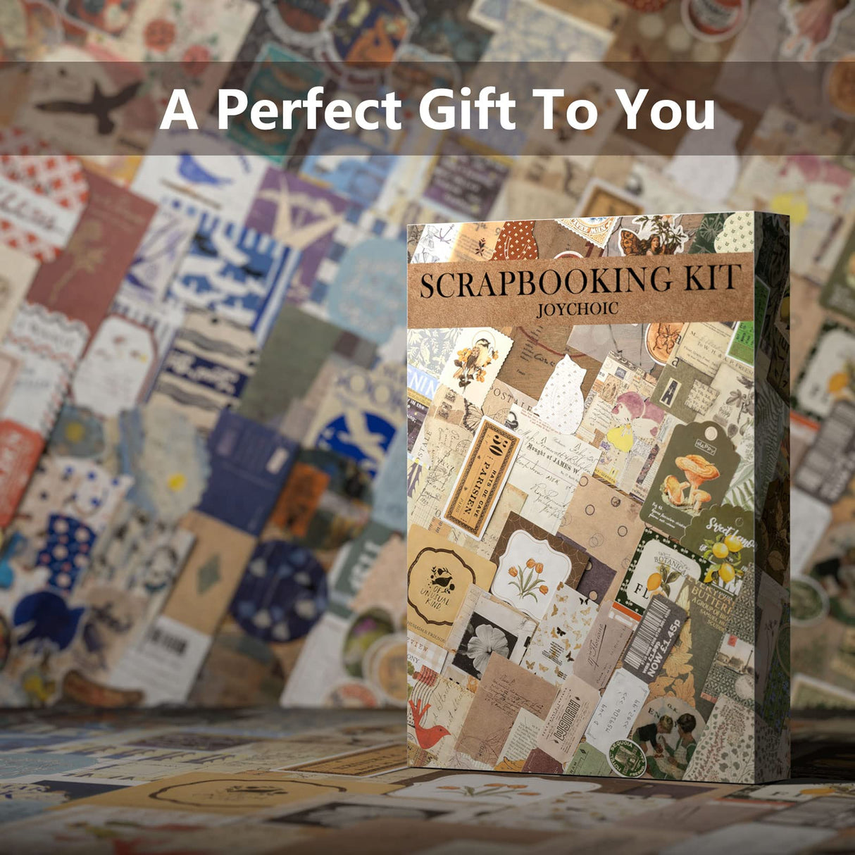 JOYCHOIC Vintage Junk Journal Supplies Aesthetic Journaling Kit, Scrapbook Papers Stickers Large Collection for Bullet Scrapbooking Materials, Planner DIY Arts Craft Collage, Adults JOYCHOIC