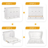 Harper & Bright Designs Full Size Murphy Bed, Solid Pine Wood Farmhouse Full Murphy Bed Frame Chest Cube Cabinet with Charging Station and Large Drawer for Home Office or Small Room, White Harper & Bright Designs