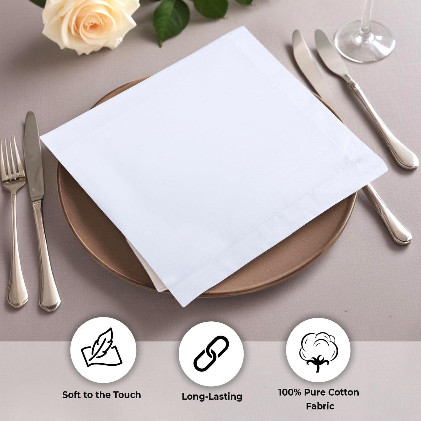 Urban Villa (Set of 12, 20x20 Inches) White Cloth Napkins, 100% Cotton Dinner Napkins, Reusable, Washable Everyday Use Oversized Cloth Napkins with Mitered Corners, Hemmed Dinner Napkins