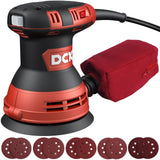 DCK Random Orbital Sander, 3.0 AMP Corded Palm Sander, 6 Speeds Max 12,000 OPM, 5-Inch with 10 pcs Sandpapers, Dust Bag, Low Vibration, Drywall Sander for Woodworking, Decoration Furniture (KSA125) DCK