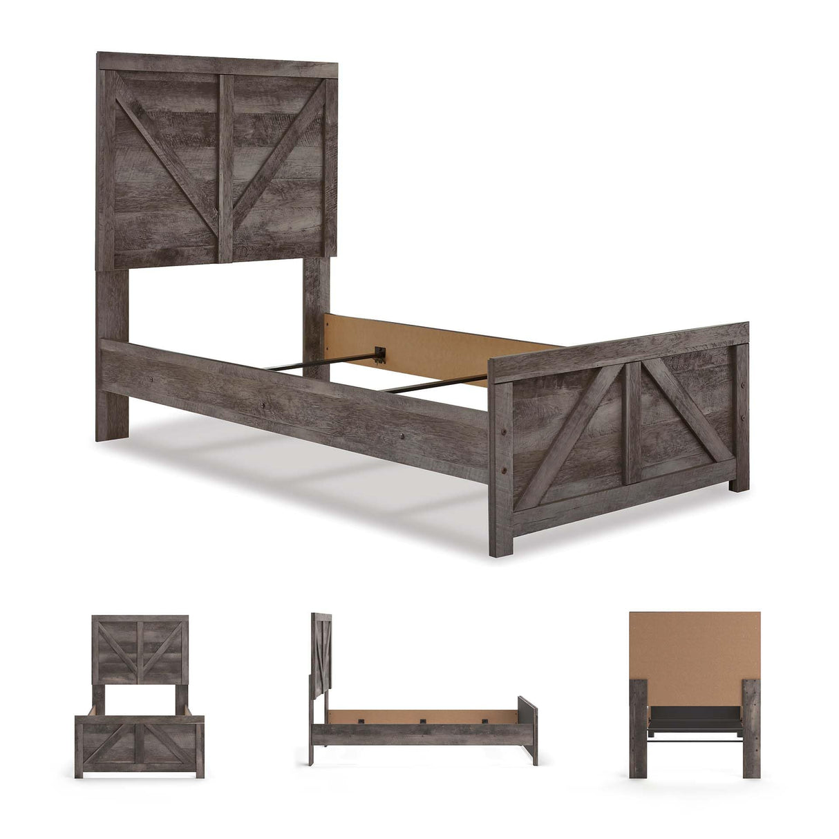 Signature Design by Ashley Wynnlow Rustic Twin Crossbuck Panel Bed with Metal Slats, Foundation or Box Spring Needed, Gray Signature Design by Ashley