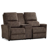 DRMBOOK 63'' RV Loveseat Recliner Sofa, Velvet Fabric Double Camper Couch 2 Seater Recliner with Console, Home Movie Theater Seating Chair, 2 Person Push Back Recliners for Living Room, Brown DRMBOOK