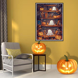 stnckic Halloween Paint by Number kit for Adults, Ghosts Adults' Paint-by-Number Kits on Canvas Bookshelf Easy Acrylic Oil Painting by Number for Adults for Home Decor Gift 16x20 Inch stnckic