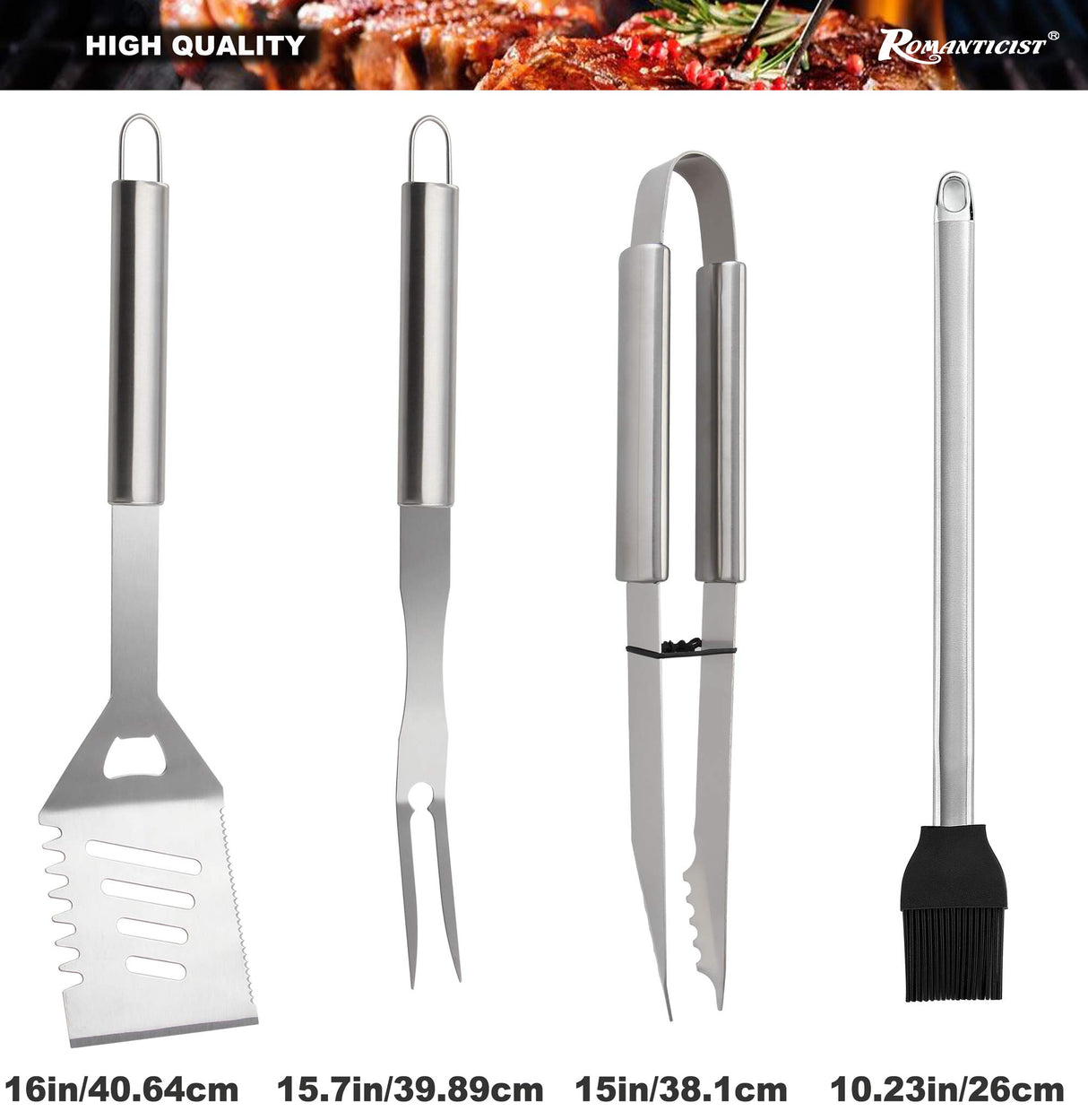 ROMANTICIST 23pc Must-Have BBQ Grill Accessories Set with Thermometer in Case - Stainless Steel Barbecue Tool Set with 2 Grill Mats for Backyard Outdoor Camping - Father's Day Best Barbecue Gift ROMANTICIST