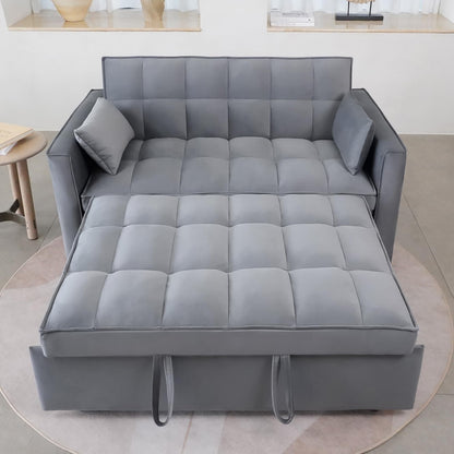 3-in-1 Pull Out Couch, 55.3'' Convertible Futon Sofa Bed, Velvet Sleeper Loveseat with Pillows, Pockets, Small Sofa Cama for Living Room, Apartment, Grey