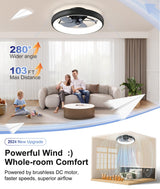 Ultra Low Profile Ceiling Fans with Lights and Remote Ultra Quiet 25 dB, 21" Modern Flush Mount Ceiling Fan LED Ceiling Fan Fandelier Ceiling Fan for Bedroom Kitchen Fivesun