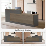 Huariifowm Modern L Shape Reception Desk with Counter,Stylish Front Desk Reception Counter with Drawers, Open Shelves, and Keyboard Tray (Tobacco Wood+Iron Gray/Right, 79" L*24" W*41" H) Huariifowm