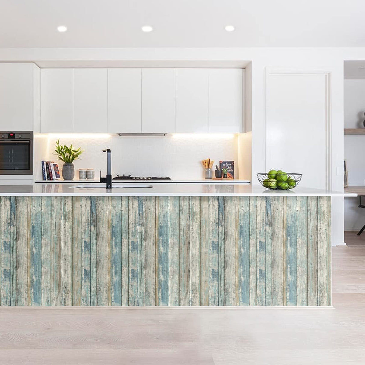 practicalWs 17.71''×396.8''Blue Distressed Wood Wallpaper Self-Adhesive Peel and Stick Wall Paper Vintage Wood Panel Interior Film Surfaces Easy to Clean practicalWs