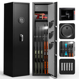 ANXINWEI 5-8 Gun Safe, Quick Access Biometric Rifle Safe with Extra Locker, Long Gun Safe for Rifles and Pistols with Anti Theft Alarm, LED Shotgun Rifle Cabinet with Adjustable Shelf & Handgun Pocket ANXINWEI