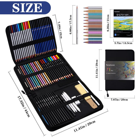 Yucanuva 71Pack Drawing Supplies Sketching Kit,Art Supplies for Adults Artists Beginners,Drawing Kit Sketching Pencils with Sketchbook, Colored Watercolor Metallic Graphite Charcoal Pencils Yucanuva