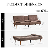 COLAMY Futon Sofa Bed-Fabric Small Couch, Convertible Sofa Bed with 2 Cup Holders, Removable Soft Armrest, Adjustable Backrest for Dorm/Bedroom/College COLAMY