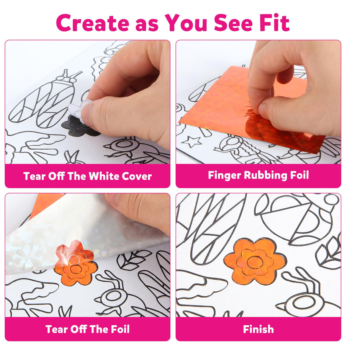 Foil Art Kit for Kids - Foils Fun Craft Kits & Supplies, No Mess Art for Kids, Foil Foam Stickers Art Craft Activity for Kid, DIY Creative Activity Birthday Christmas Gift Travel Toys for Girls Boys OTAOD