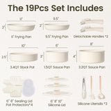 Chef Power Ceramic Cookware Set Non Toxic with Detachable Handles, Healthy Nonstick Pans and Pots Set 19 Pcs, Induction Dishwasher Oven Safe Kitchen Set, PFAS PFOA & PTFE Free, Cream White Chef Power